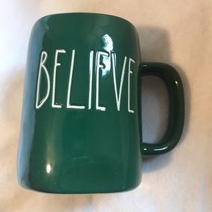 Rae Dunn green believe mug